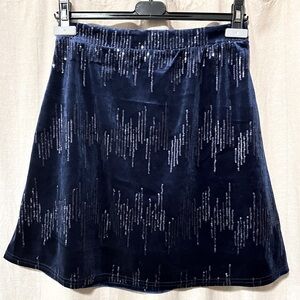 Velour & Sequins Navy Blue A-Line Mini Skirt